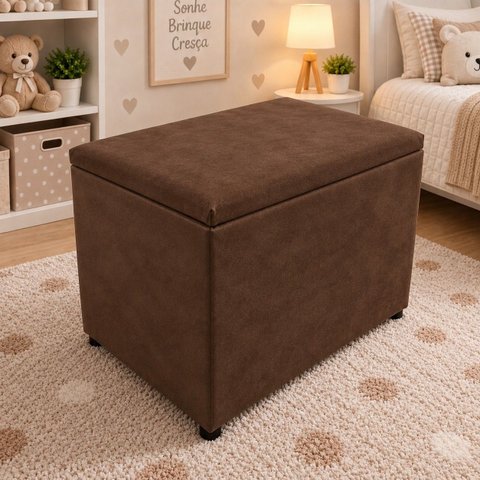 Puff Baú Banqueta Retangular Organizar e Decorar 55cm Marrom Suede