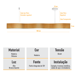 Lustre Madeira Retangular Linear Led Integrado 150cm -snk 02 - 7