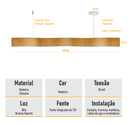 Ver imagem 7 de Lustre Madeira Retangular Linear Led Integrado 150cm -snk 02