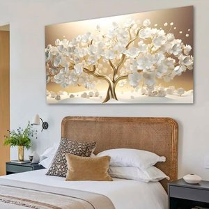 Quadro Decorativo Floral Pintura Arvore Prosperidade, Tela  Canvas ideal para Sala de Estar e Quarto