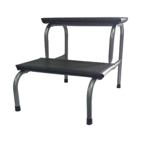 Escada Clínica de 2 Degraus Cinza Esmaltada Tubo 3/4 com Piso em Mdf Medcombo Escada Clínica 02 Degr