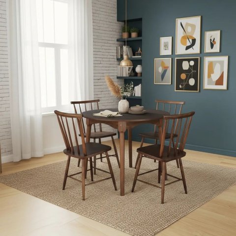 Jogo de Jantar Colonial Brisa Mesa 90 Cm + 04 Cadeiras Imbuia Rustico