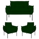 Ver imagem 1 de Kit 02 Poltronas + Namoradeira Pé Metal Preto Recepção Sala Cor:verde