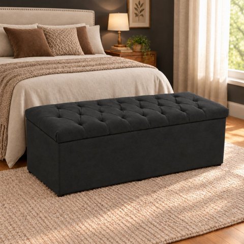 Calçadeira Recamier Baú 158cm para Cama Queen Paris Vilajo:Suede Preto
