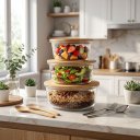 Ver imagem 2 de Kit 3 Potes Herméticos de Vidro com Tampa de Bambu – Organizadores para Cozinha, Mantimentos e Gelad