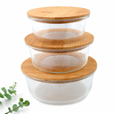 Ver imagem 1 de Kit 3 Potes Herméticos de Vidro com Tampa de Bambu – Organizadores para Cozinha, Mantimentos e Gelad
