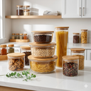Ver imagem 3 de Kit 3 Potes Herméticos de Vidro com Tampa de Bambu – Organizadores para Cozinha, Mantimentos e Gelad