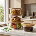 Ver imagem 4 de Kit 3 Potes Herméticos de Vidro com Tampa de Bambu – Organizadores para Cozinha, Mantimentos e Gelad
