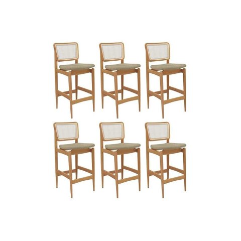 Kit 6 Banquetas Sala Jantar Liz 1bmm009ca Premium Madeira Maciça 6 Un Carvalho/boucle Bege/tela