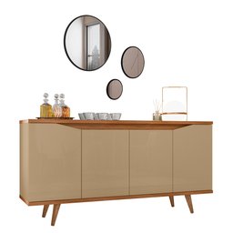 Kit Aparador Buffet Sala De Estar Grace Com Espelho Caribe Preto C03 Champagne Cedro - Lyam Decor - 1