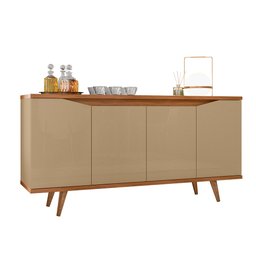 Kit Aparador Buffet Sala De Estar Grace Com Espelho Caribe Preto C03 Champagne Cedro - Lyam Decor - 4