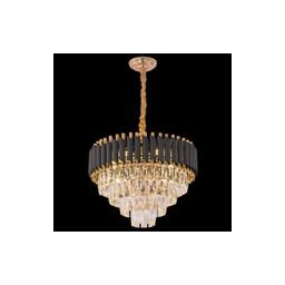 Lustre Pendente Circular Preto C/Dourado Fino Cristal   Grandiosidade 50 Cm x 36Cm Ltrr010p - 1