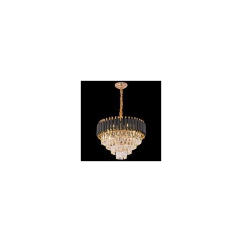 Lustre Pendente Circular Preto C/Dourado Fino Cristal   Grandiosidade 50 Cm x 36Cm Ltrr010p