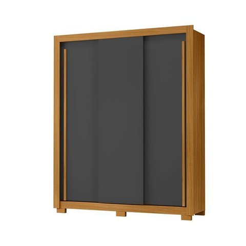 Guarda Roupa com Portas de Correr 3 Portas 2 Gavetas Saint 156cm Cinza/Carvalho Americano/Grafite
