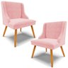 Kit 2 Cadeiras Decorativas Sala de Jantar Pés Palito de Madeira Firenze Suede Rosa Bebê/natural - 1