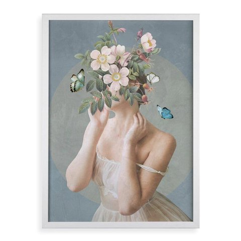 Quadro Decorativo Mulher Flores - Desabroche 33x24cm:moldura Branca
