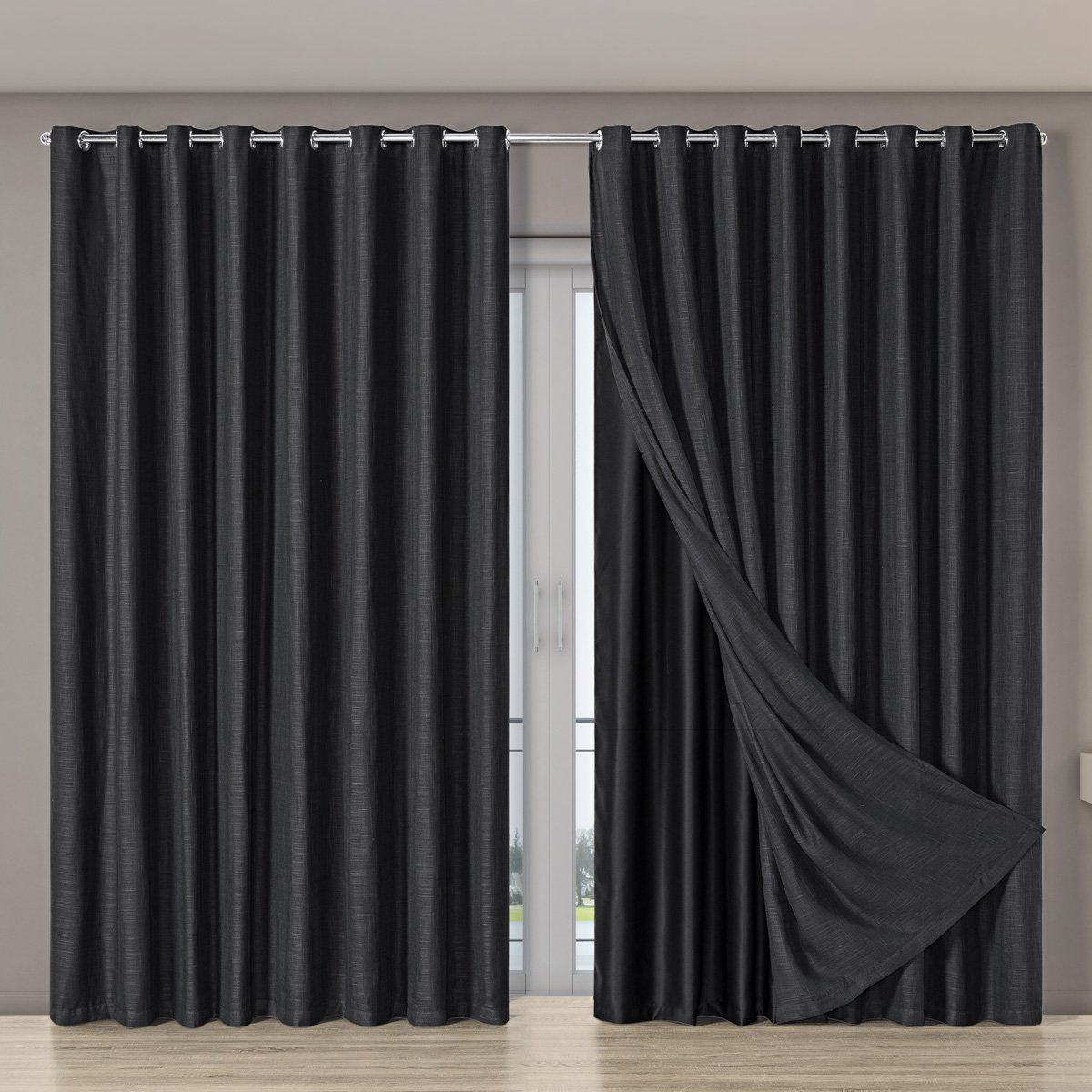 Cortina Luxo Blecaute com Voil Gaze Linho 2,70m X 2,30m Blackout para Sala Quarto Porta Balão Preto