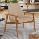 Ver imagem 2 de Poltrona Decorativa para Sala de Estar Living Base Madeira Becker L02 Linho Bege Escuro - Lyam Decor