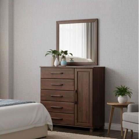 Conjunto Cômoda 5 Gavetas + Moldura com Espelho 100% Madeira Maciça - Linha Ouro Finestra Móveis