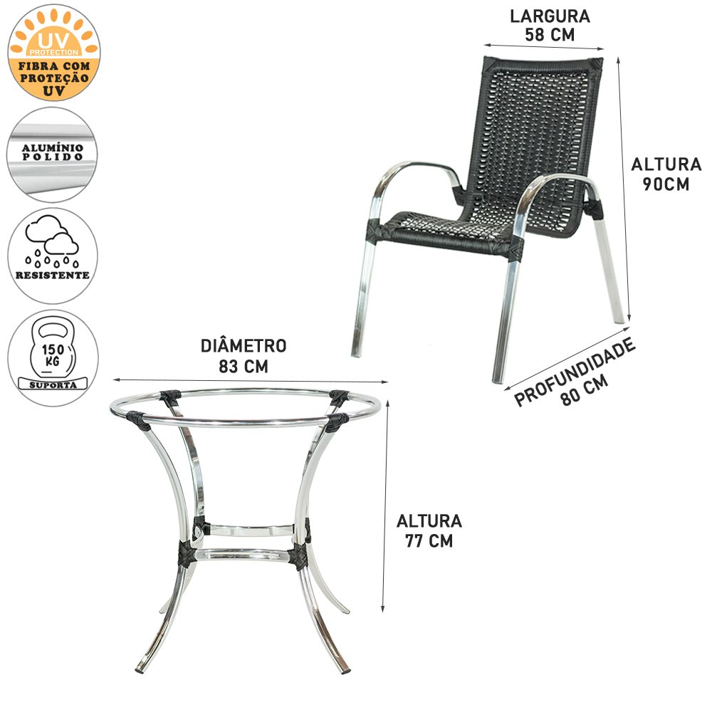 Combo para Piscina com 2 Espreguiçadeiras Esteira Catar + 4 Cadeiras Colômbia e Mesa Alta Alumínio-F - 3