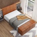 Ver imagem 2 de Kit Cabeceira Cama Box Casal 140cm com Calçadeira Roma W01 Couríssimo Camel - Lyam
