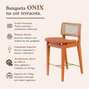 Ver imagem 2 de Kit 2 Banquetas Alta Balcão Tela Palha Madeira Maciça Apoio de Pés Aço Champagne Onix Linho Terracot