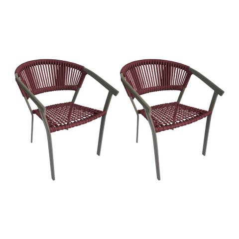 Kit 2 Cadeira Gourmet Corda Náutica Vermelho Bordô Base Alumínio Sofia Linha Plus