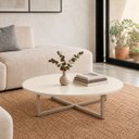 Ver imagem 2 de Mesa de Centro Decorativa Orgânica Moderna Redonda MDF Aço Carbono Sala de Estar Industrial