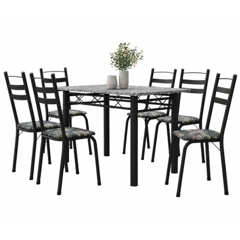 Conjunto de Mesa Sala de Jantar Leia com 6 Cadeiras Tubular Granito 1,40m Artefamol