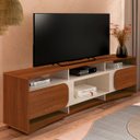 Ver imagem 2 de Rack Tv 85" com 7 Nichos 2 Portas 2 Prateleiras Elegance - Cedro / Off White