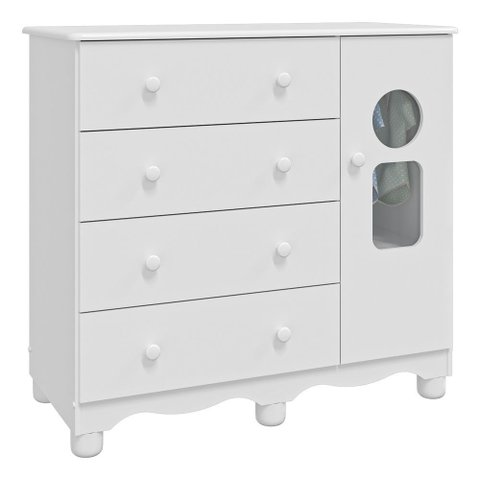 Comoda Infantil 1 Porta 4 Gavetas Tedy - Moveis Peroba Branco Brilho