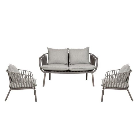 Kit com 1 Sofa e 2 Poltronas Noronha em Polipropileno Estofado Resistente a Água Base em Aço Pintado