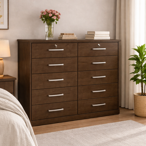 Cômoda Dupla 10 Gavetas Vane Ampla Organizador Quarto 06 :Ipê Rústico