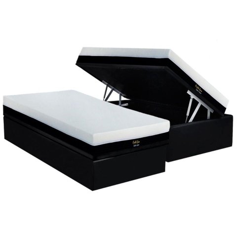 Cama Box Baú Solteiro: Colchão Molas Ensacadas Luckspuma Gold Line Elastic Zipper + Base Crc Suede