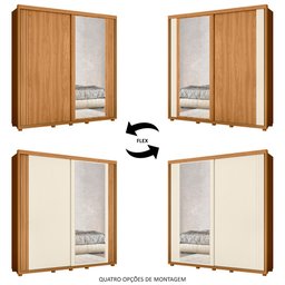 Guarda Roupa Casal com Espelho 221cm Portas Flex Milena A02 Carvalho Grife/Off White - Mpozenato - 3