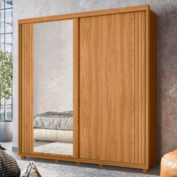 Guarda Roupa Casal com Espelho 221cm Portas Flex Milena A02 Carvalho Grife/Off White - Mpozenato - 2