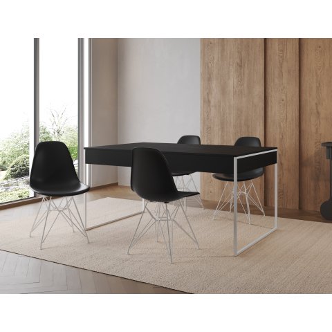 Filadelfia 137x90 Ferro Branco Tampo Preto Cadeira Ferro Branco Assento Preto