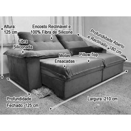 Sofá Retrátil Reclinável 2,10 m Vinho 507 Campo Grande - 9