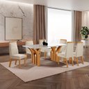 Ver imagem 1 de Conjunto de Jantar 6 Cadeiras Mesa Miami Tampo MDF e Vidro Castanho/Off White Yescasa Bege/Cinamomo/Creme