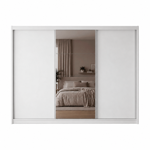Guarda-Roupa Grande Casal 3 Portas de Correr com 1 Espelho e 6 Gavetas Lucky Branco