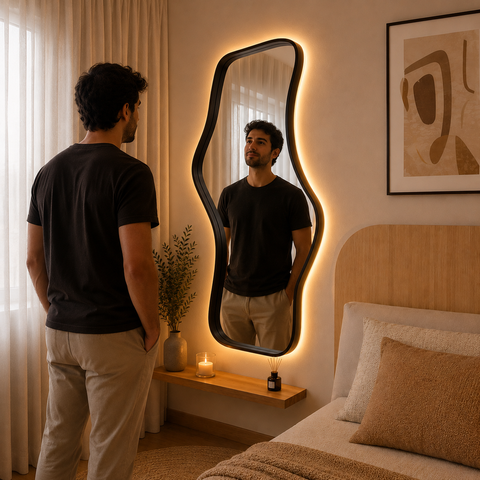 Espelho Santorini - Linha Couro - - Caramelo - com LED - 200x100