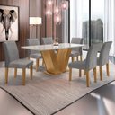 Ver imagem 1 de Conjunto Sala de Jantar Mesa Tampo MDF e Vidro 160x80cm com 6 Cadeiras Espanha Yescasa