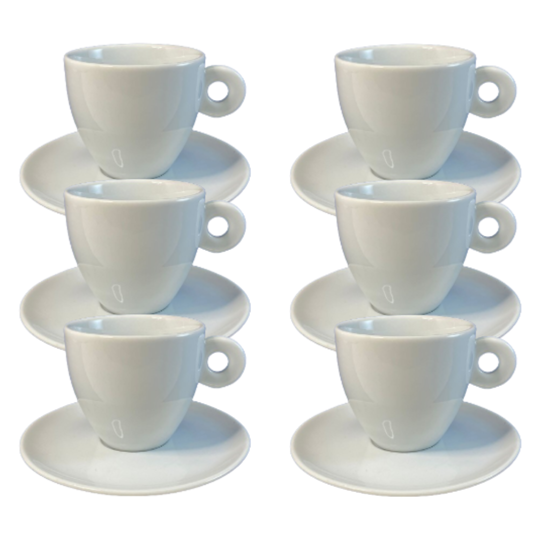 Kit Xícara de Café com Pires Itália Porcelana Branca – 6 Peças