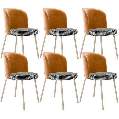 Kit 6 Cadeiras Sala de Jantar Estofada Gavi Arena L02 Couríssimo Whisky Pied Poule - Lyam Decor