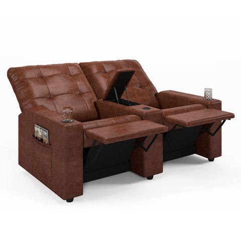 Poltrona do Papai Reclinável Cinema 2 Lugares Manual Baú Usb Haifa F05 Facto Marrom B - Lyam Decor