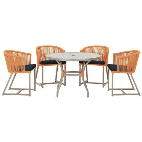 Mesa com 4 Cadeiras e Noronha Estofado 12 Trama Original Terra Cota