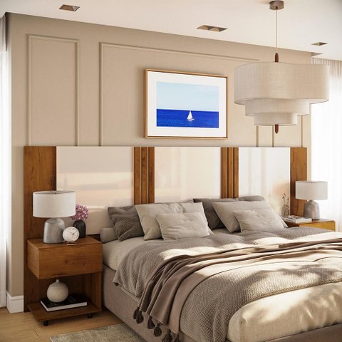 Cabeceira Sleep Movelove para Cama Casal/queen/king com 2 Criados Cinamomo/off White