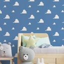 Ver imagem 2 de Papel de Parede Infantil Azul com nuvens brancas Mod 079-60x300cm