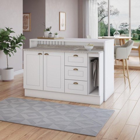 Bancada Ilha Gourmet Amy 2 Portas 2 Gavetas MDF 145,5cm Branco e Calçado Casa 812