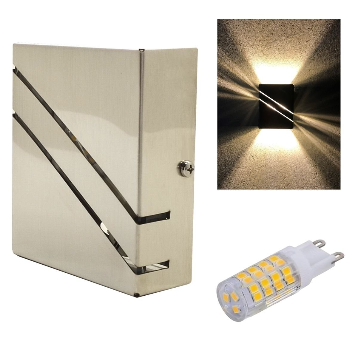 Luminária Arandela Vega Slim Inox Escovado Externo/Interno COM LED BQ HALUZ